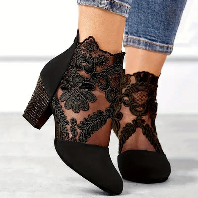 Tiffany - Elegant Flower Lace Heels with Handmade Details